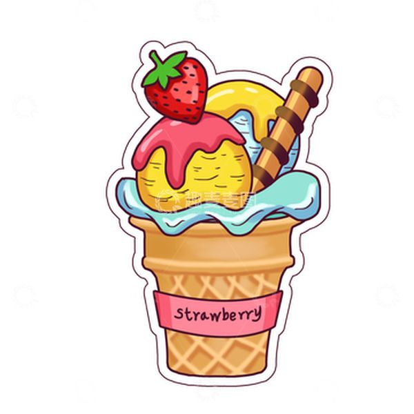 源文件下载【趣麦麦图】夏日多巴胺配色冰淇淋草莓甜筒