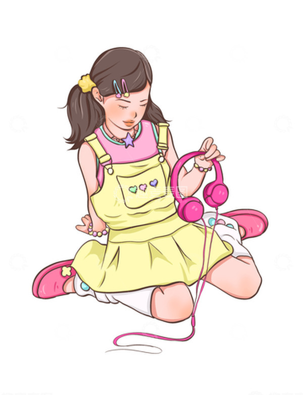 源文件下载【趣麦麦图】夏日多巴胺粉色耳机女孩人物手绘图