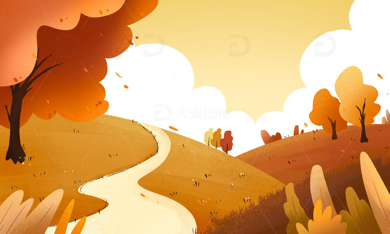 源文件下载【趣麦麦图】手绘秋天户外植物立秋插画海报背景