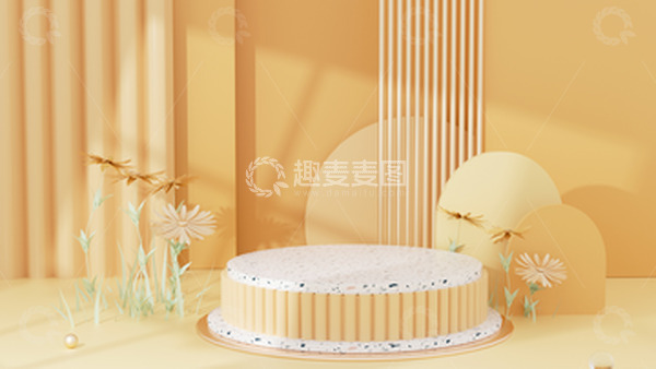 源文件下载【趣麦麦图】立秋C4D橙色秋季菊花立体展台海报背景