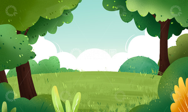 源文件下载【趣麦麦图】手绘春天草坪绿植夏天立秋插画海报背景