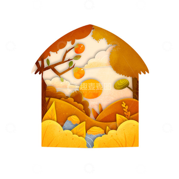 源文件下载【趣麦麦图】剪纸分秋天景色