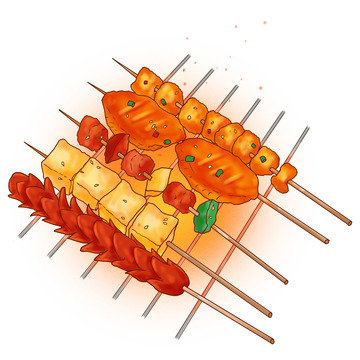 烧烤火腿肠铁板豆腐鸡翅串串香