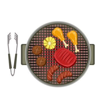 烧烤圆形烤炉鸡腿香肠玉米