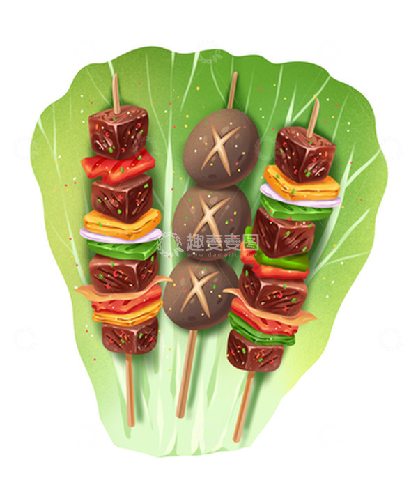 源文件下载【趣麦麦图】手绘卡通烧烤串元素