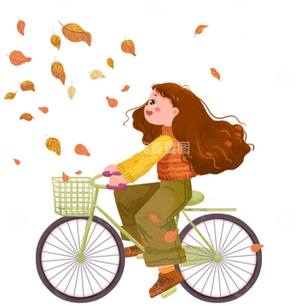 源文件下载【趣麦麦图】立秋郊游骑自行车的女孩元素插画
