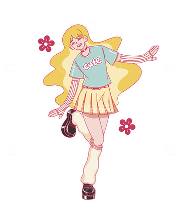 源文件下载【趣麦麦图】夏日狂欢多巴胺女孩手绘人物