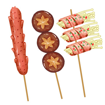 烧烤香肠蘑菇肥牛美食食物