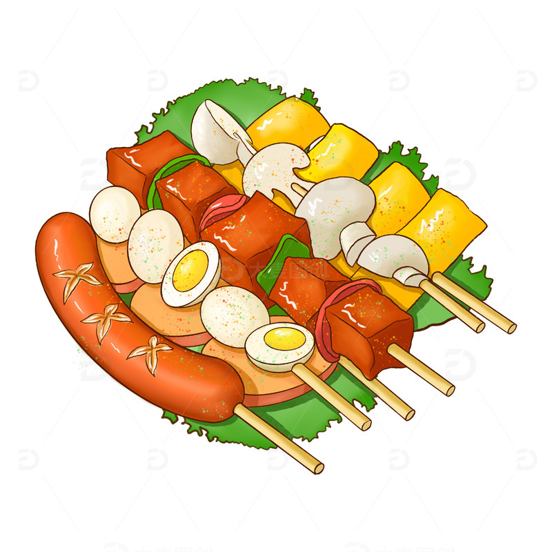 源文件下载【趣麦麦图】-烧烤烤串烤肉手绘元素