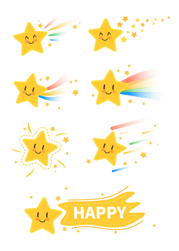 卡通可爱天气星星笑脸装饰元素图标