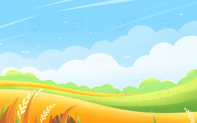 小清新卡通秋天风景背景