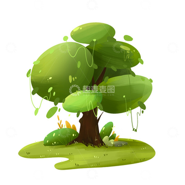 源文件下载【趣麦麦图】手绘卡通夏天可爱绿植树木草坪插画元素