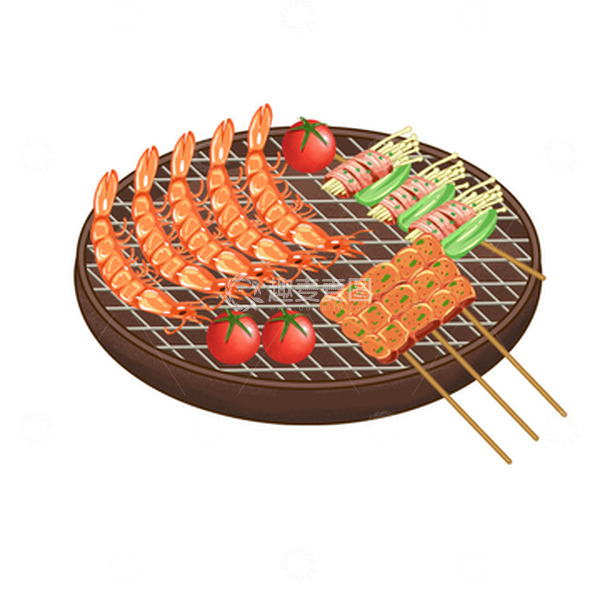 源文件下载【趣麦麦图】-烧烤盘宵夜食物美食烤串番茄