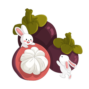 水果山竹切开的山竹白兔子