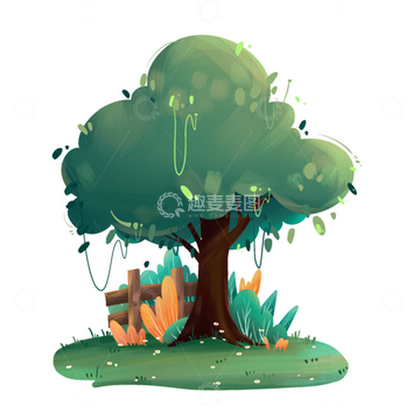 源文件下载【趣麦麦图】手绘春天绿叶植物绿植树林插画元素