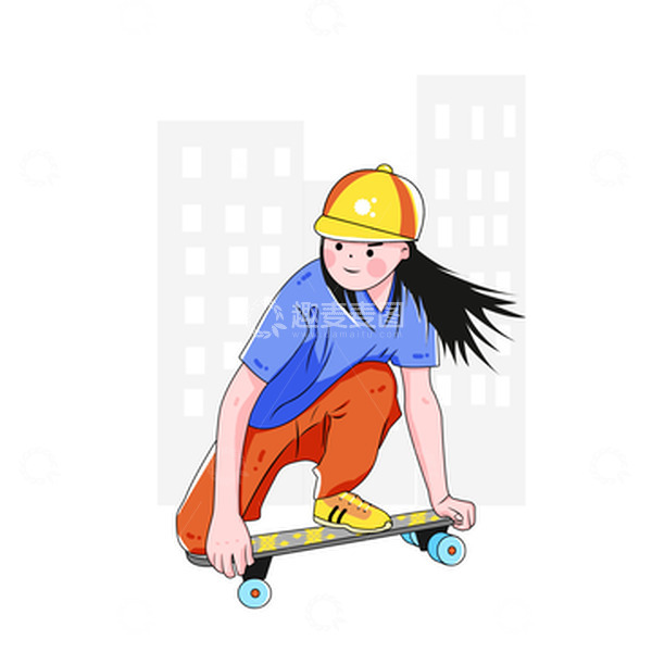 源文件下载【趣麦麦图】手绘滑板女孩