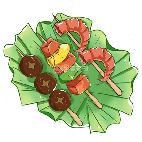 源文件下载【趣麦麦图】餐饮美食烧烤烤串烤虾插画元素