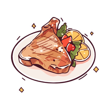 烤肉烤猪排矢量线性插画