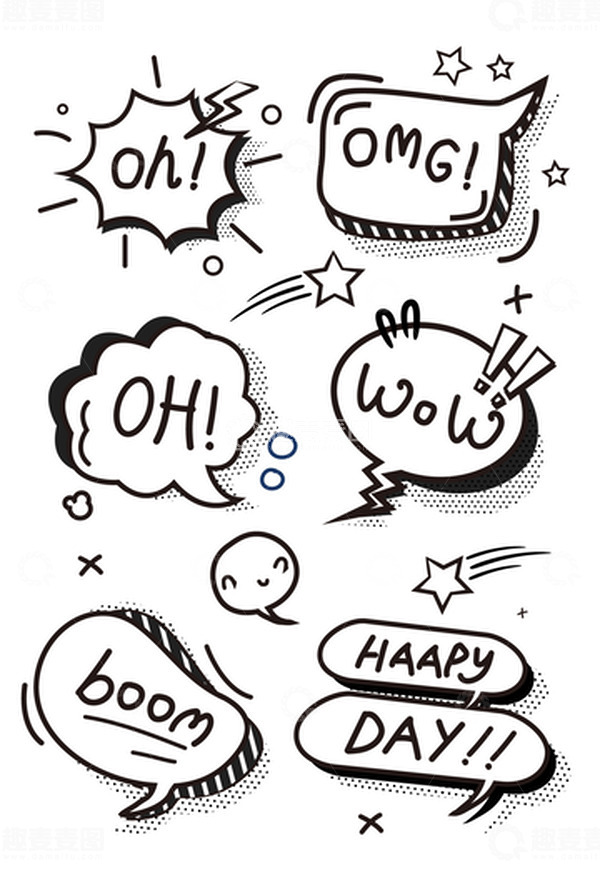 源文件下载【趣麦麦图】卡通漫画凤线条白云文本对话装饰边框