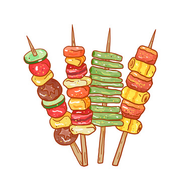 描边烧烤美食元素插画