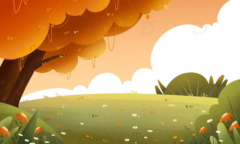 源文件下载【趣麦麦图】-手绘秋天植物树林插画立秋海报背景