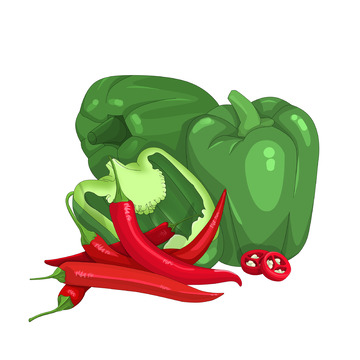 青椒红椒指天椒辣椒圈手绘蔬菜果蔬