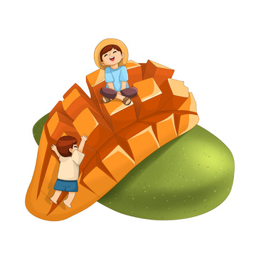 夏季热带水果芒果创意儿童卡通插画