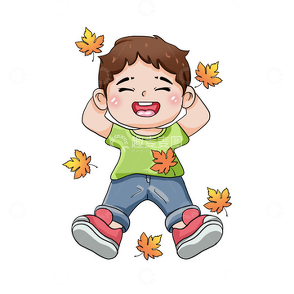 源文件下载【趣麦麦图】立秋男孩插画手绘秋天树叶