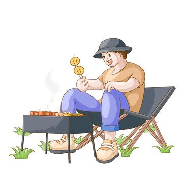 烧烤烤肉烤串野炊人物元素