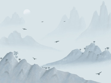 手绘中国风水墨山水背景