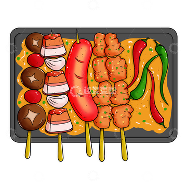 源文件下载【趣麦麦图】烧烤麻辣烤肉烤串香肠
