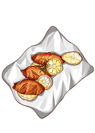 手绘插画柠檬烤鸡翅