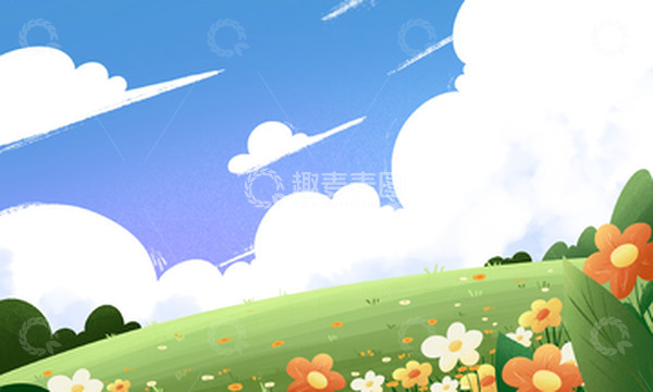 源文件下载【趣麦麦图】手绘卡通春天夏天植物花朵插画海报背景