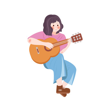 弹吉他的女孩卡通图片