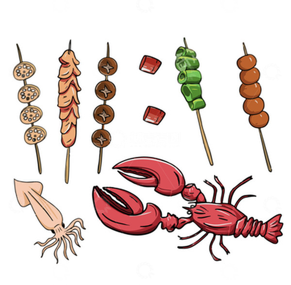 源文件下载【趣麦麦图】烧烤荤素烤串卡通元素系列场景