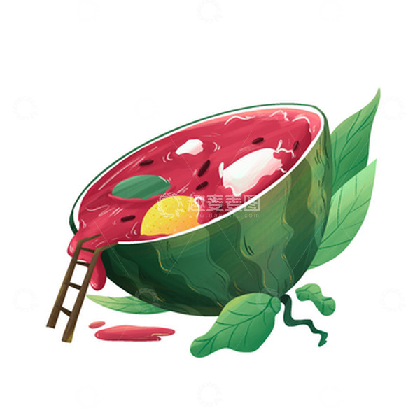 源文件下载【趣麦麦图】手绘卡通夏日西瓜饮品插画绿植元素