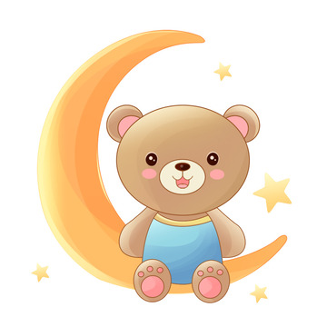 可爱卡通的小熊作在月亮上元素