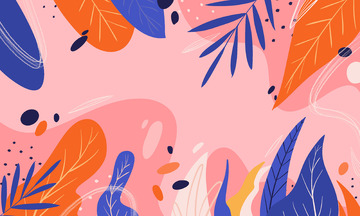 手绘扁平风涂鸦植物绿植撞色插画背景