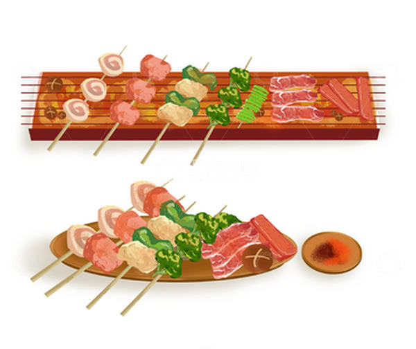 源文件下载【趣麦麦图】烧烤炉烤串美食猪肉面肉串热狗元素