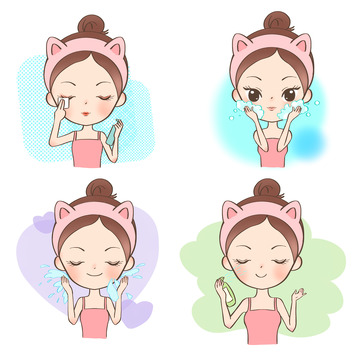 美容海报元素卸妆清洁护肤流程