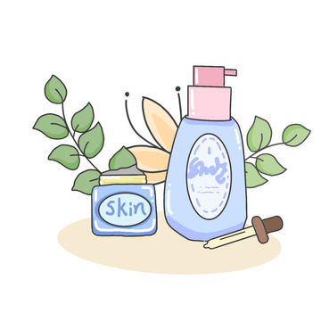 简约卡通化妆品护肤品插画元素