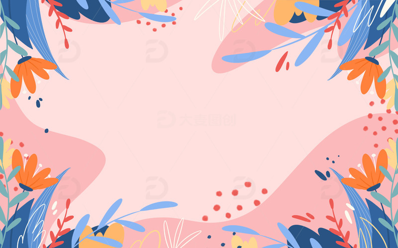 源文件下载【趣麦麦图】手绘扁平风春天多彩植物花卉插画背景