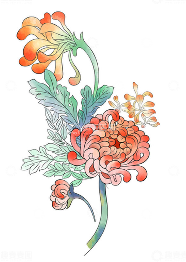源文件下载【趣麦麦图】手绘淡彩迷你菊