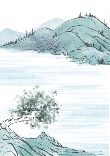复古墨色手绘国风水墨山水国画写意背景