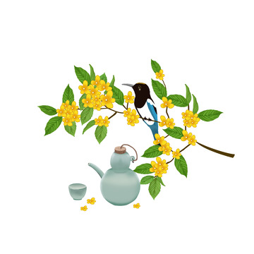桂花茶酒花鸟