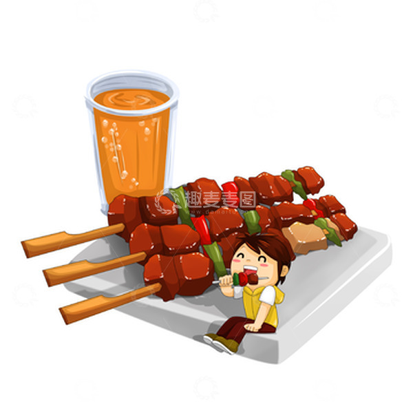 源文件下载【趣麦麦图】宵夜外卖橙汁果汁烤串烧烤肉串