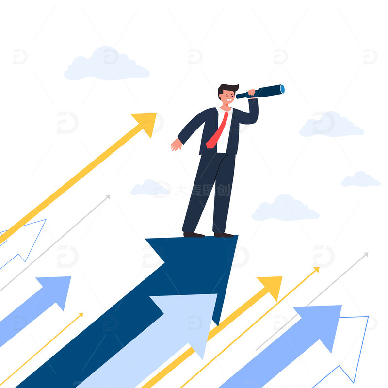 源文件下载【趣麦麦图】卡通扁平化商务科技人物箭头装饰插画元素