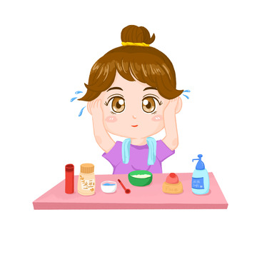 手绘美容护肤的女孩元素