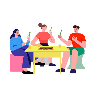 吃烧烤的人烧烤场景