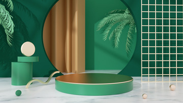 C4D立体家居绿色展台海报背景